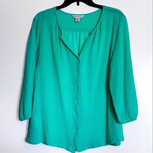 Tommy Bahama Blue Green Puff Sleeve Blouse Size M